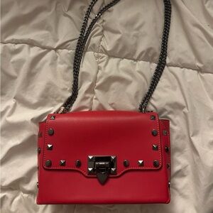 Red Italian Studded Chain Shoulder Bag - Made in Italy